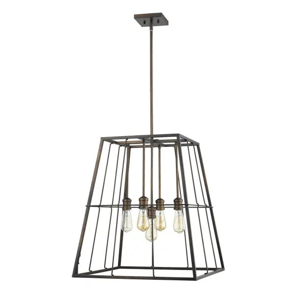 The Charley 5-Light Pendant combines industrial style with transitional appeal in a rich oil-rubbed bronze finish. At 22" wide, it's perfectly sized for medium dining spaces and kitchen islands, offering flexible installation with multiple stem options.