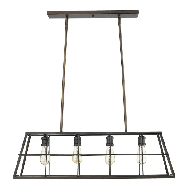 The Charley 4-Light Pendant brings industrial charm to smaller spaces with its compact 10.75" width and oil-rubbed bronze finish. Four exposed bulbs provide ample light while the open cage design maintains visual lightness.