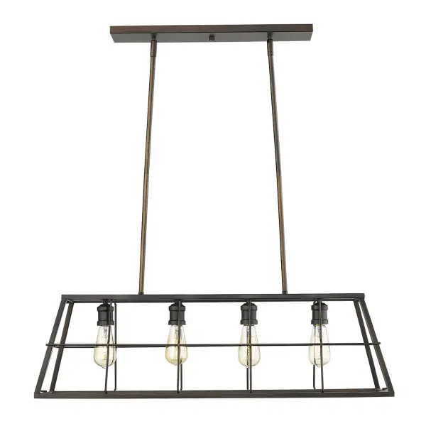 The Charley 4-Light Pendant brings industrial charm to smaller spaces with its compact 10.75" width and oil-rubbed bronze finish. Four exposed bulbs provide ample light while the open cage design maintains visual lightness. - alternate view