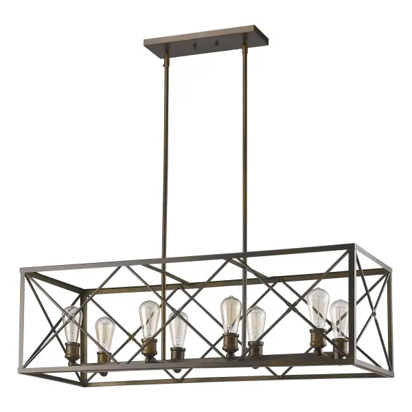 The Brooklyn 8-Light Island Pendant combines industrial charm with versatile functionality. Its linear design and Oil-Rubbed Bronze finish make it perfect for kitchen islands and dining tables, providing ample illumination with eight 100W bulbs.