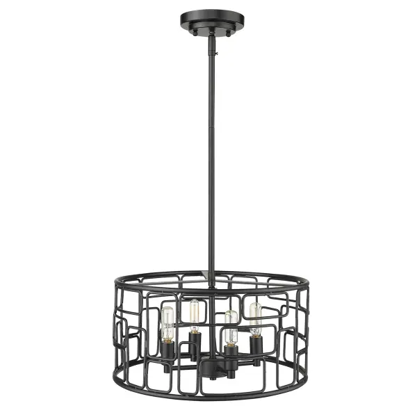 The Amoret 4-Light Convertible Pendant combines sleek matte black steel construction with flexible installation options. Its compact 16-inch width and adjustable hanging system make it adaptable to various ceiling heights and room sizes.