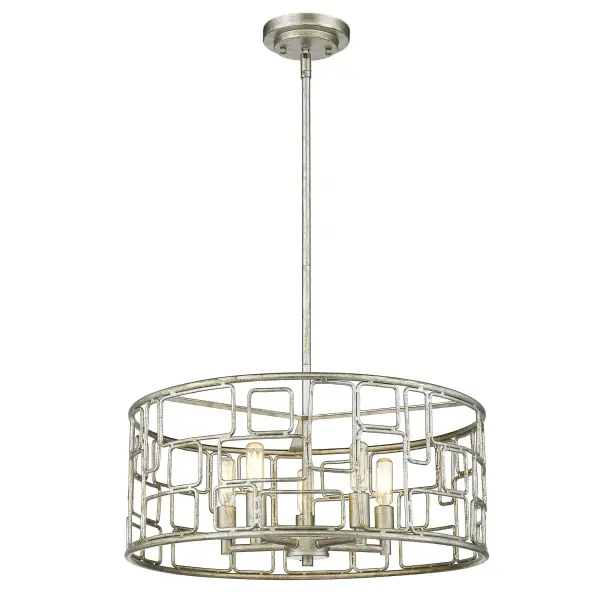 The Amoret 5-Light Convertible Pendant combines classic candelabra styling with modern versatility. Its antique silver finish and steel construction offer durability and timeless appeal, while the convertible design allows for customized installation. - alternate view