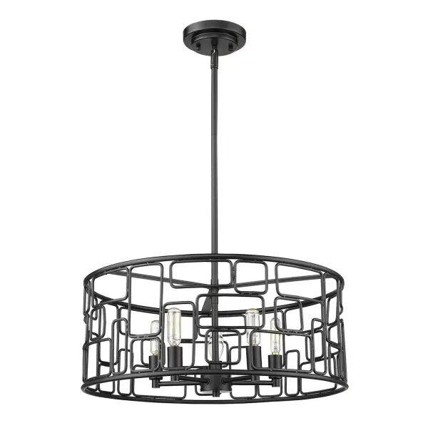 The Amoret 5-Light Convertible Pendant combines industrial charm with practical versatility. Its matte black steel frame and candelabra-style sockets create dramatic visual impact while offering flexible installation options.