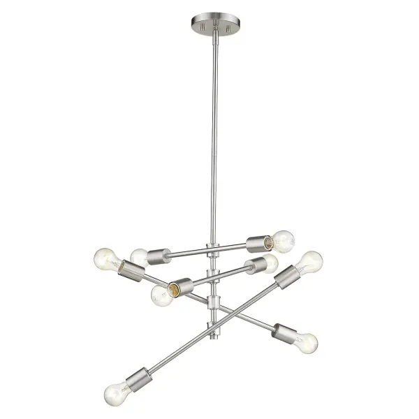 The Calix 8-Light Pendant combines contemporary design with practical versatility. Its satin nickel finish and steel construction offer durability and style, while adjustable hanging options accommodate various ceiling heights. - alternate view