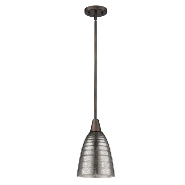 The Brielle pendant combines oil rubbed bronze metalwork with distinctive crackled glass for an industrial-farmhouse aesthetic. At 7.5" wide, it's perfectly sized for kitchen islands, breakfast nooks, or as multiples over counters.