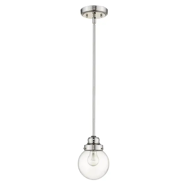 Compact Polished Nickel Pendant with Classic Clear Glass Globe - Image 1