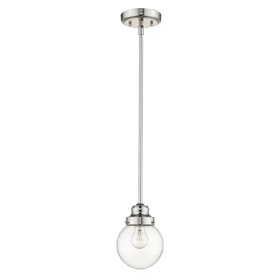 Compact Polished Nickel Pendant with Classic Clear Glass Globe - Image 1