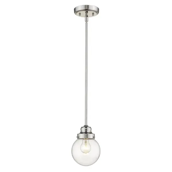 Compact Polished Nickel Pendant with Classic Clear Glass Globe - Image 2