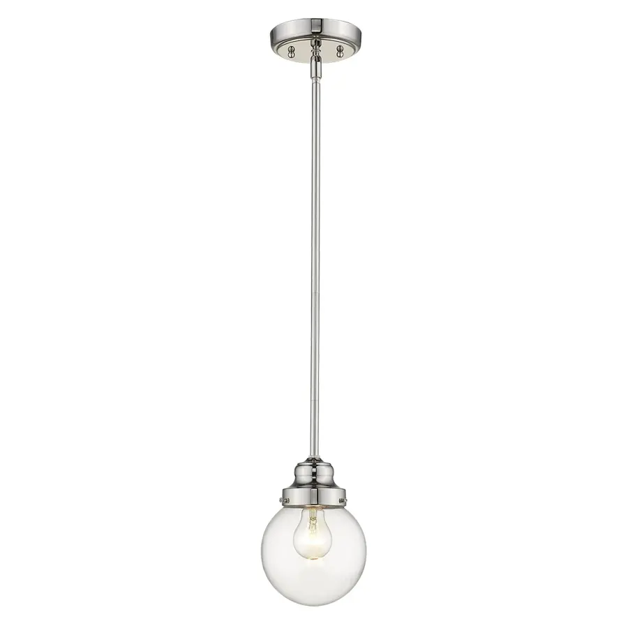 Compact Polished Nickel Pendant with Classic Clear Glass Globe - Image 2