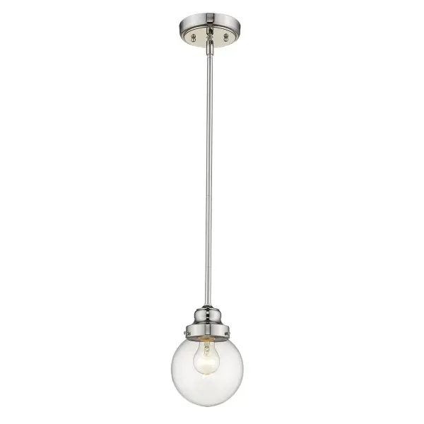 Compact Polished Nickel Pendant with Classic Clear Glass Globe - Image 3