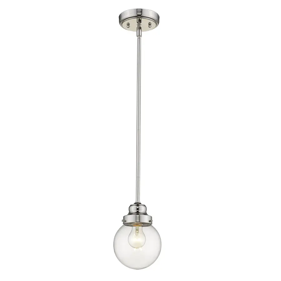 Compact Polished Nickel Pendant with Classic Clear Glass Globe - Image 3