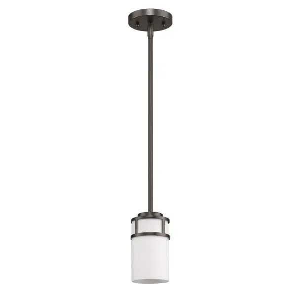 The Alexis pendant delivers classic charm in a compact 4.75" profile. Its oil rubbed bronze finish and opal glass shade create warm, diffused light perfect for intimate spaces and task lighting applications.