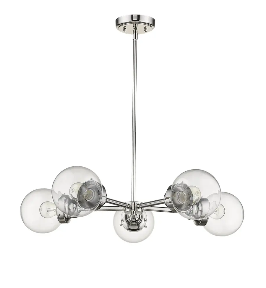 Modern Linear Chandelier with Classic Globe Shades - Image 1