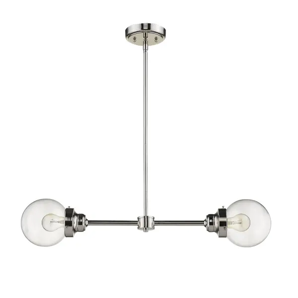 The Portsmith 2-Light Island Pendant combines timeless globe shades with a sleek polished nickel finish, creating a versatile fixture perfect for kitchen islands and dining areas. Its 30-inch linear design provides balanced illumination.