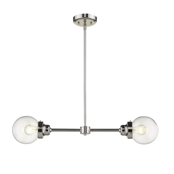 The Portsmith 2-Light Island Pendant combines timeless globe shades with a sleek polished nickel finish, creating a versatile fixture perfect for kitchen islands and dining areas. Its 30-inch linear design provides balanced illumination. - alternate view