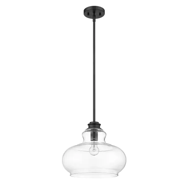The Torrel pendant combines industrial charm with modern simplicity. Its matte black finish and clear glass shade create a striking focal point, while adjustable stems and wire allow perfect height customization for any space.
