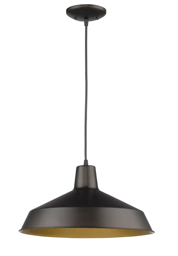 The Alcove pendant delivers industrial charm in a compact 15.75-inch profile. Its oil rubbed bronze finish and steel construction offer durability and versatility for smaller spaces or clustered installations.