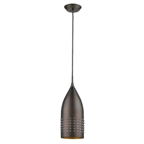 The Prism pendant delivers contemporary industrial style in a compact 4.5-inch profile. Its oil rubbed bronze finish and steel construction offer durability and versatility for kitchens, hallways, and small spaces.