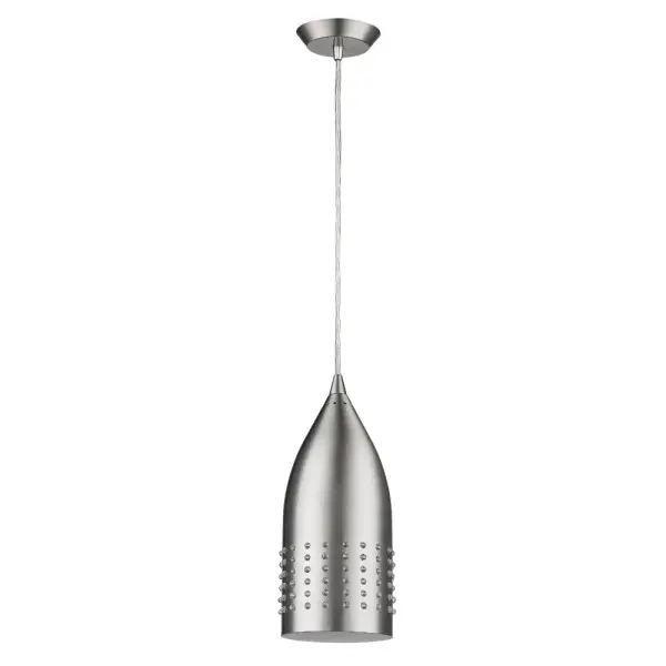 The Prism pendant delivers modern simplicity in a compact 4.5" profile. Its satin nickel finish and steel construction offer durability and versatility for smaller spaces or clustered installations.
