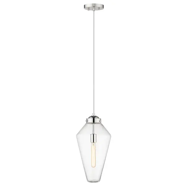 The Ballina mini-pendant combines contemporary styling with versatile functionality. Its 9-inch clear glass globe and polished nickel hardware create a refined look perfect for smaller spaces or clustered installations. - alternate view