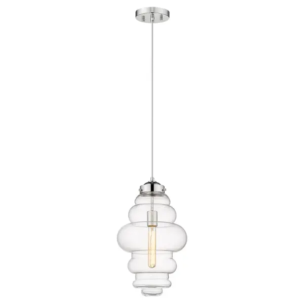 The Ballina mini pendant combines contemporary style with versatile functionality. Its abstract-shaped clear glass globe and polished nickel finish create visual interest while maintaining a clean aesthetic. - alternate view