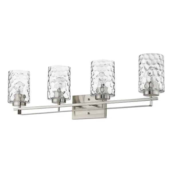 The Livvy 4-Light Vanity combines transitional styling with hand-blown clear optic glass shades and a refined satin nickel finish. At 32.5 inches wide, it provides excellent illumination for medium to large vanities.