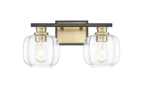 The Oxley 2-Light Wall Sconce combines industrial style with modern versatility. Its matte black finish and clear glass shades create a striking contrast perfect for contemporary and transitional spaces. - alternate view