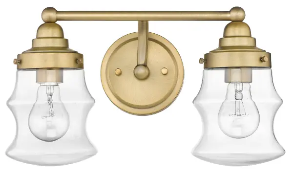 The Keal 2-Light Wall Light combines antique textured bronze finish with clear glass shades for a sophisticated industrial aesthetic. Perfect for bathroom vanities or hallway accent lighting. - alternate view