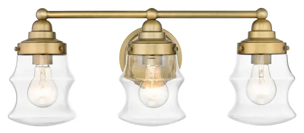 The Keal 3-Light Vanity combines industrial charm with functional design. Featuring clear glass shades and antique textured bronze finish, this 22-inch fixture provides ample illumination for bathroom vanities.