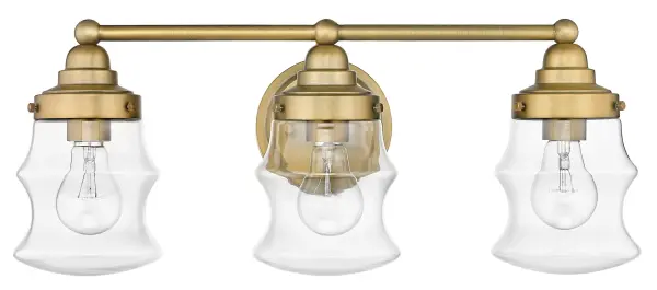 The Keal 3-Light Vanity combines industrial charm with functional design. Featuring clear glass shades and antique textured bronze finish, this 22-inch fixture provides ample illumination for bathroom vanities. - alternate view