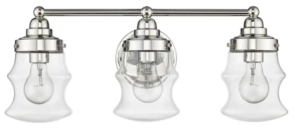 The Keal 3-Light Vanity combines timeless design with modern functionality. Its polished nickel finish and clear glass shades provide excellent task lighting for bathroom vanities while adding elegant style.