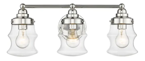 The Keal 3-Light Vanity combines timeless design with modern functionality. Its polished nickel finish and clear glass shades provide excellent task lighting for bathroom vanities while adding elegant style. - alternate view