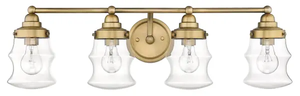 The Keal 4-Light Vanity combines industrial charm with practical illumination. Featuring clear glass shades and antique textured bronze finish, this 28.75" wide fixture provides ample lighting for medium to large vanities.