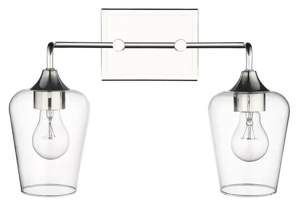 The Gladys 2-Light Wall Sconce combines timeless design with modern functionality. Its polished nickel finish and clear glass shades create a sophisticated look perfect for bathrooms, hallways, and bedrooms.