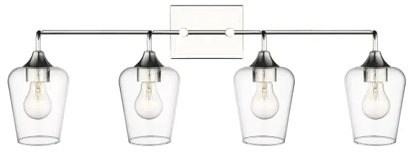 The Gladys 4-Light Wall Light combines transitional elegance with practical illumination. Its 32-inch width and polished nickel finish make it ideal for bathroom vanities and hallways requiring substantial lighting coverage.
