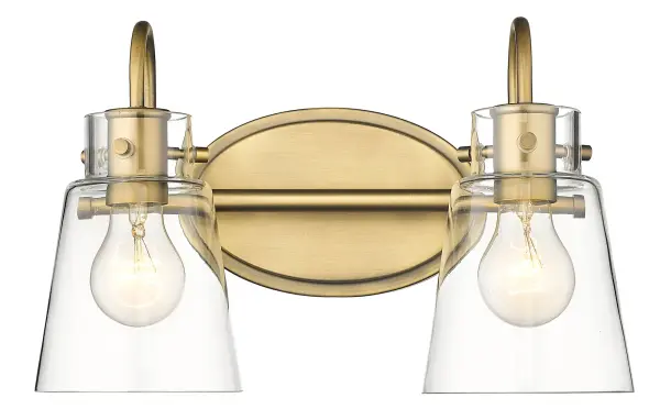 The Bristow 2-Light Wall Light combines industrial style with practical functionality. Its antique textured bronze finish and clear glass shades create a vintage aesthetic perfect for bathrooms and hallways.