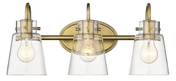 The Bristow 3-Light Vanity combines industrial style with functional design. Featuring clear glass shades and antique textured bronze finish, this 20.6-inch fixture provides ample illumination for bathroom vanities while adding vintage character.