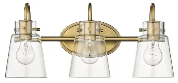 The Bristow 3-Light Vanity combines industrial style with functional design. Featuring clear glass shades and antique textured bronze finish, this 20.6-inch fixture provides ample illumination for bathroom vanities while adding vintage character. - alternate view