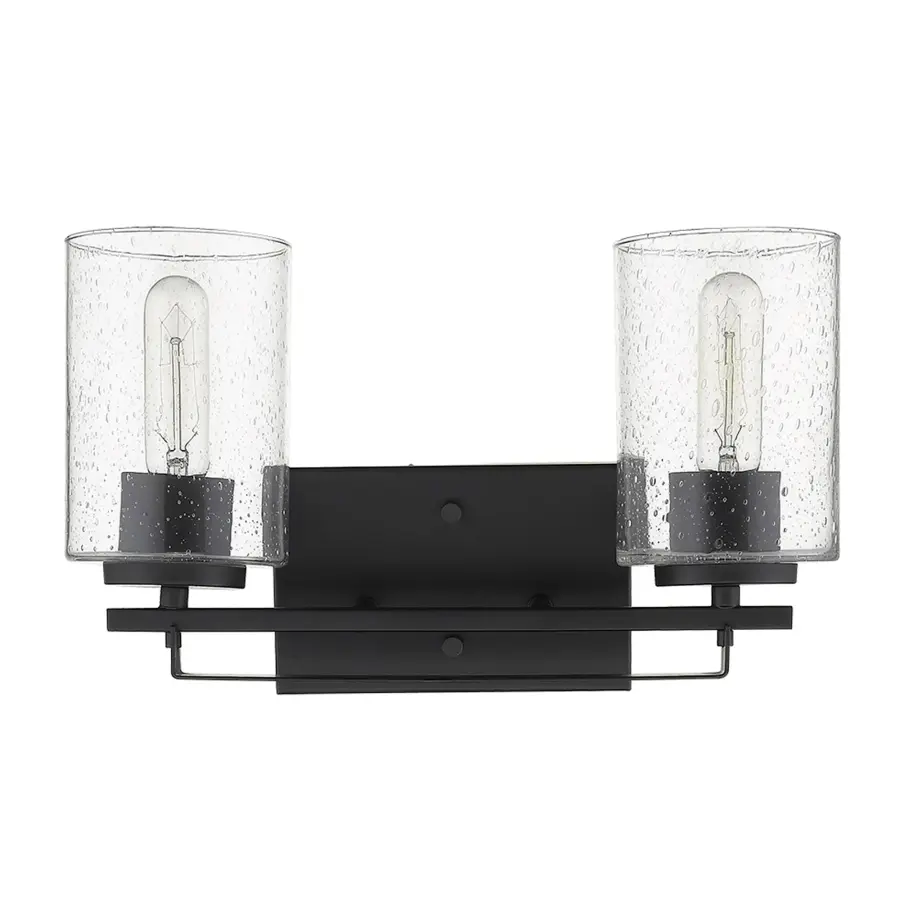 Industrial-Chic Vanity Sconce with Seeded Glass Character - Image 1