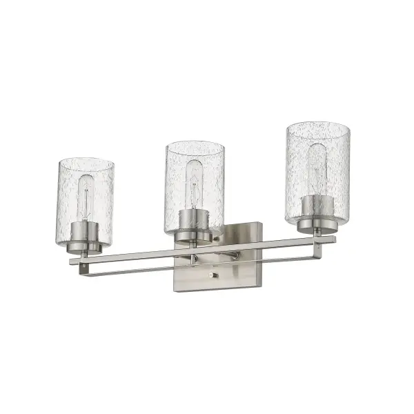 The Orella 3-Light Sconce combines timeless design with practical illumination, featuring clear seeded glass shades and a refined satin nickel finish. Its 24-inch width provides excellent coverage for medium to large vanities.