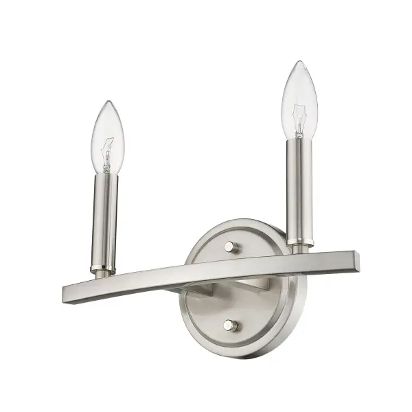 The Sawyer 2-Light Vanity Sconce delivers functional bathroom lighting in a sleek satin nickel finish. Its compact 12-inch width and transitional design make it ideal for powder rooms and smaller vanities.