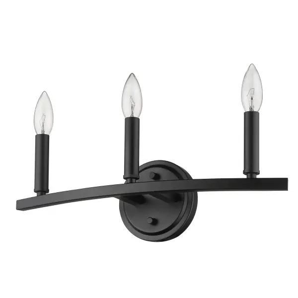 The Sawyer 3-Light Vanity Sconce combines sleek matte black steel construction with a modern industrial aesthetic. At 18 inches wide, it provides ample illumination for bathroom vanities while maintaining a compact 4-inch extension from the wall.