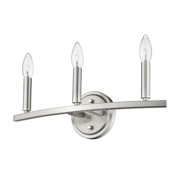 The Sawyer vanity sconce delivers functional bathroom lighting with a sleek satin nickel finish and steel construction. Its 18-inch width provides balanced illumination for medium vanities while the transitional design complements various décor styles.