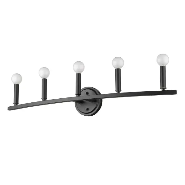 The Sawyer 5-Light Vanity Sconce delivers dramatic industrial style with its matte black steel construction and generous 32-inch width, perfect for larger vanities and master bathrooms seeking statement lighting.