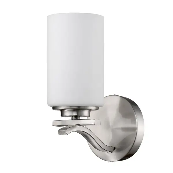 The Poydras sconce delivers reliable bathroom lighting with its timeless satin nickel finish and etched opal glass. At under 10 inches tall, it fits perfectly in powder rooms and smaller vanities while providing ample illumination.