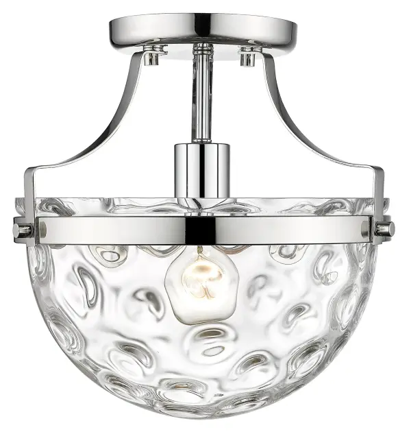 The Quinn semi flush mount combines polished nickel with clear wavy glass for a refined look. At 10.5" diameter, it's ideal for smaller spaces needing stylish overhead lighting without sacrificing ceiling height.