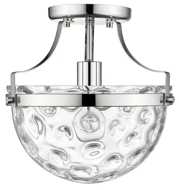 The Quinn semi flush mount combines polished nickel with clear wavy glass for a refined look. At 10.5" diameter, it's ideal for smaller spaces needing stylish overhead lighting without sacrificing ceiling height. - alternate view