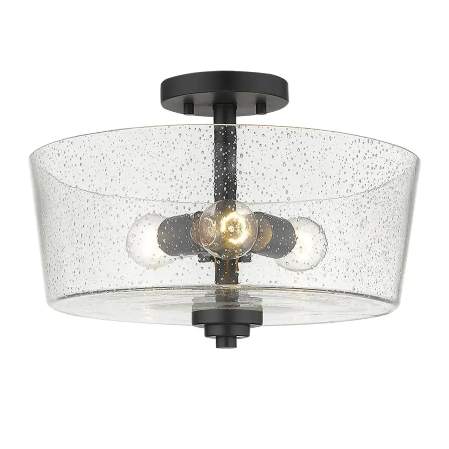 Industrial-Chic Semi-Flush with Seeded Glass Character - Image 3