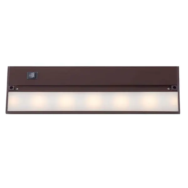 This compact 14-inch LED undercabinet fixture delivers efficient task lighting with integrated LED technology. The bronze finish adds warmth while the slim 0.985" profile ensures discreet installation under cabinets.
