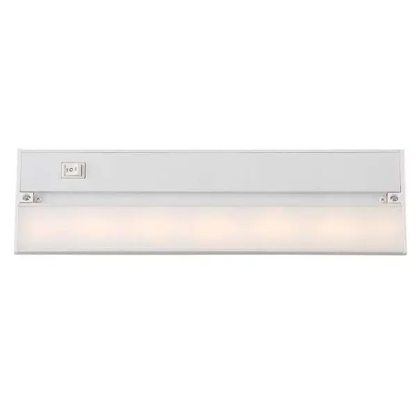 Compact integrated LED undercabinet fixture delivers efficient task lighting in a slim 0.985" profile. White steel construction with gloss finish complements contemporary kitchens and workspaces.